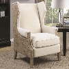 Accent Seating 902491 32.75" Accent Chair with Wing Back Design Vintage Map Print Bronze Nail Head Trim and Fabric Upholstery in Beige