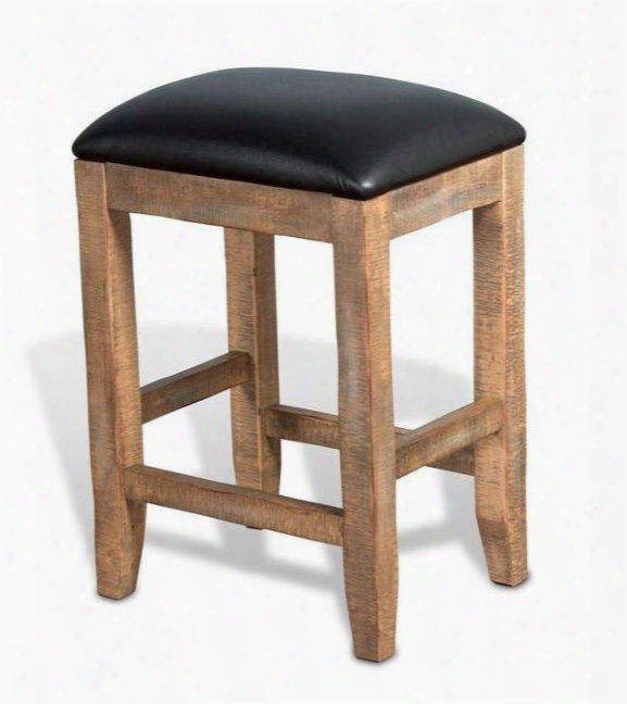 Puebla Collection 1427dw-24c 25" Stool With Cushion Seat Distressed Detailing And Stretchers In Driftwood