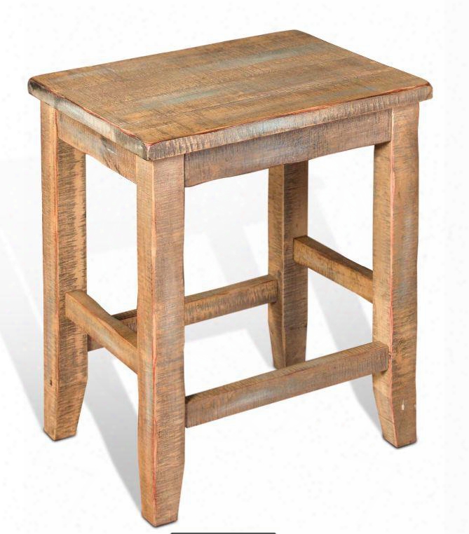 Puebla Collection 1427dw-24w 25" Stool With Wooden Seat Distressed Detailing And Stretchers In Driftwood