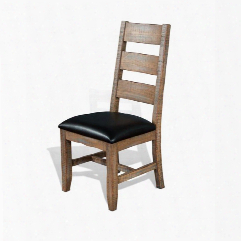 Puebla Collection 1460dw 42" Ladderback Chair With Cushion Seat Tapered Legs And Stretchers In Driftwood