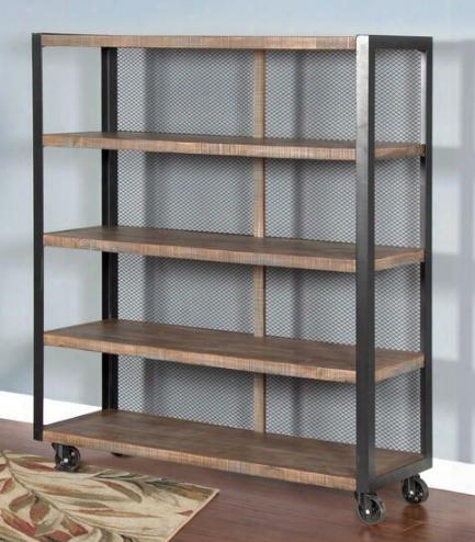 Puebla Collection 1965dw 60&uot; Rolling Buffet With Locking Casters Metal Mesh Back Panel And 4 Shelves In Driftwood