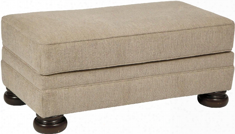 Quarry Hill 3870114 42" Fabric Ottoman With Stacked Bun Feet Welt Cords And Plush Seat Cushion In Quartz