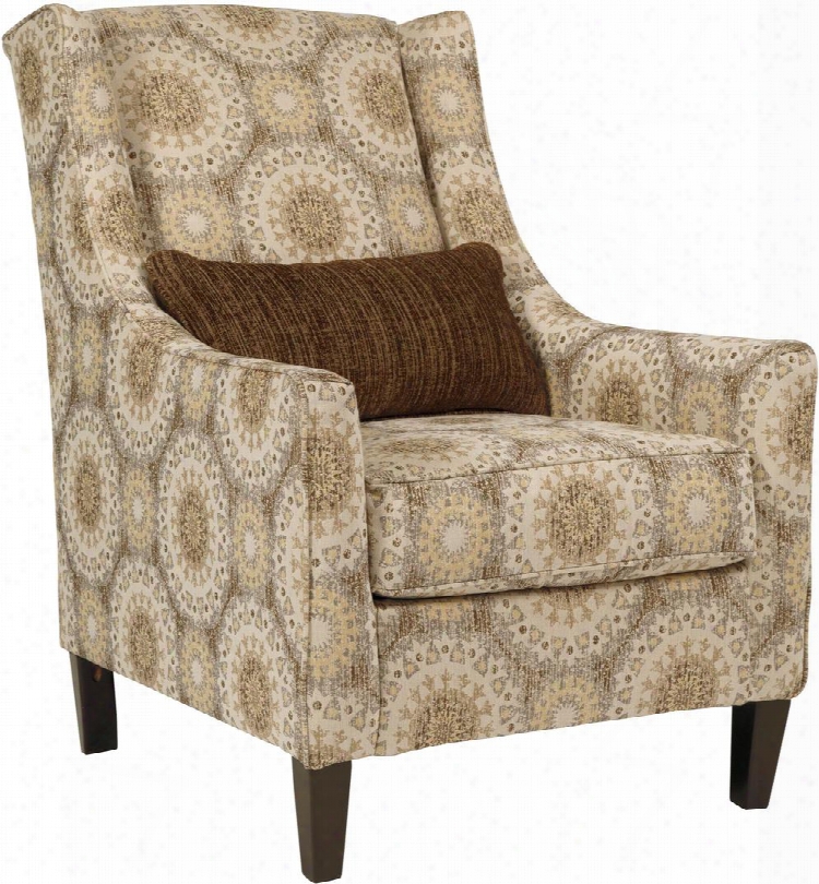 Quarry Hill 3870121 31" Fabric Accent Chair With Kidney Pillow Wing-back Design And Patterned Upholstery In Driftwood