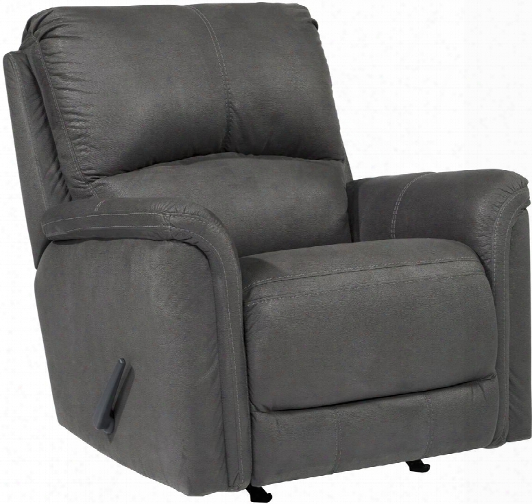 Ranika 9021225 37" Rocker Recliner With Split Back Cushion Pillow Top Arms Metal Frame Jumbo Stitching And Faux Leather Upholstery In Grey