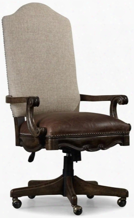 Rhapsody Series 5070-30220 48" Traditional-style Domestic Office Tilt Swivel Chair With Casters Adjustable Height And Leather And Fabric Upholstery In Medium