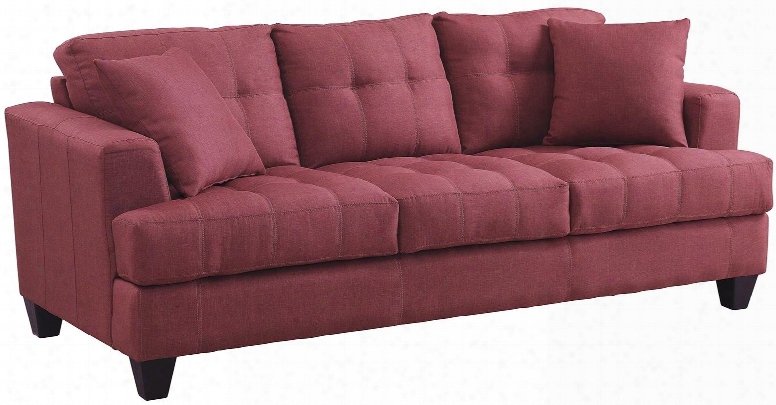 Samuel Collectoin 505185 86" Sofa With Tufted Cushions Accent Pillow Included Coil Seats Pine Wood Frame And Fabric Upholstery In Crimson