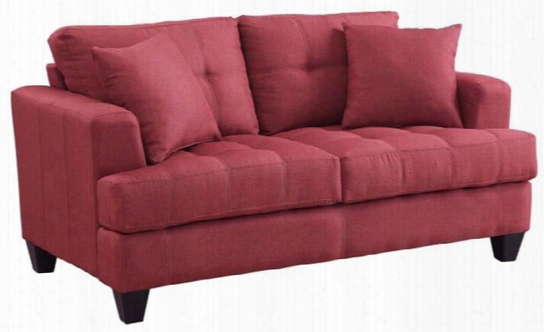 Samuel Sofa 505186 67" Loveseat With Tufted Cushions Accent P Illow Included Coil Seats Pine Wood Frame And Fabric Upholstery In Crimson