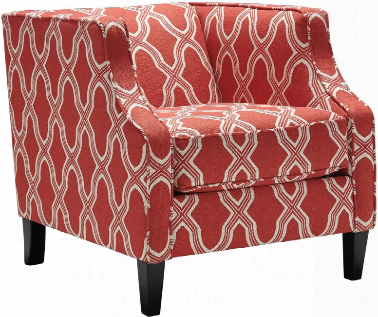 Sansimeon 7990422 30" Fabric Club Accent Chair With Tapered Legs Geometric Pattern Upholstery And Shaped War In Coral