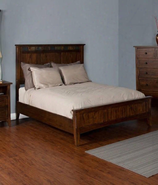 Santa Fe 2395dc-ek Eastern King Bed With Distressed Mindi Solids And Veneers Natural Slates And Arched Base Rails In Dark