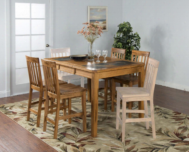 Sedona Collection 1274ro 5-piece Dining Room Set With Table And 4 Barstools In Rustic Oak