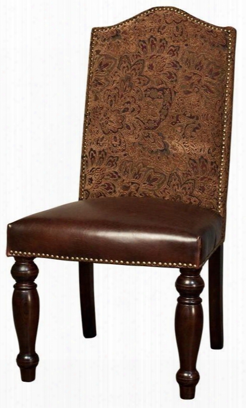 Sofia Zwsf73ptb 44&qout; Dining Room Chair With Nail Head Trim Tapered Legs Upholstered Brown Leather Seat And Tapestry Back Upholstery Inn Plum