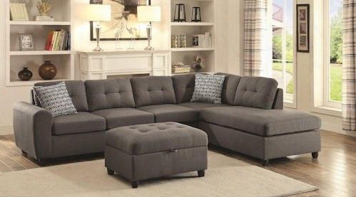 Stonenesse 500413 110 " Grey Contemporary Sectional And Ottoman In Grey Fabric