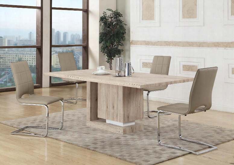 Tiffany-dt-lydia-sc-crm Tiffany Dining 5 Piece Set - Light Oak 3d Paper Veneer Dining Table With 4 Cream Pu Two Tones Cantilever Side