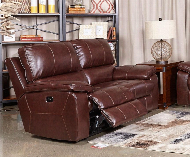 Transister 5130214 68" Leather Match Power Reclining Loveseat With Adjustable Headrest Padded Arms And Split Back Design In Coffee