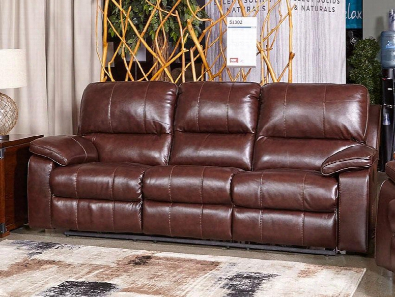 Transister 5130215 90" Leather Match Power Reclining Sofa With Adjustable Headrest Padded Arms And Split Back Design In Coffee
