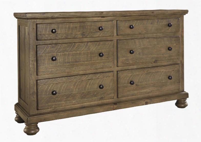 Trishley Collection B659-31 65" 6-drawer Dresser With Natural Saw Marks Felt Lined Top Drawer S And Solid Pine Wood Materials In Light