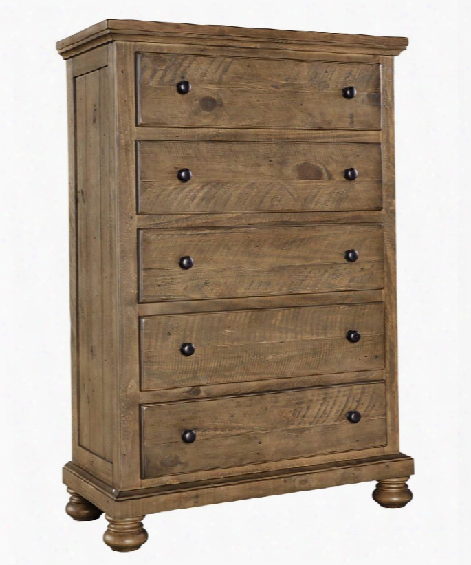 Trishley Collection B659-46 40" 5-drawer Chest With Natural Saw Marks Felt Lined Top Drawer And Solid Pine Wood Materials In Light