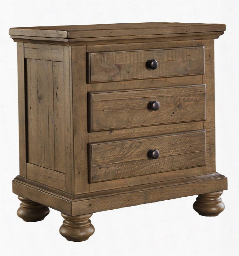 Trishley Collection B659-93 28" 3-drawer Ightstand With Natural Saw Marks Felt Lined Top Drawer And  Solid Pine Wood Materials In Light