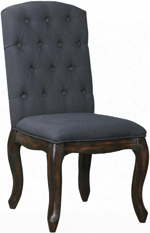 Trudell D658-02 40" Side Chair With Button Tufted Back Weathered Golden-brown Hue Finish And Fabric Upholstery In Dark Grey