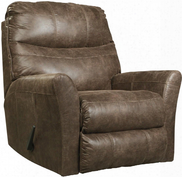 Tullos 6920325 37" Rocker Recliner With Split Back Cushion Jumbo Stitching Metal Frame And Faux Leather Upholstery In Coffee