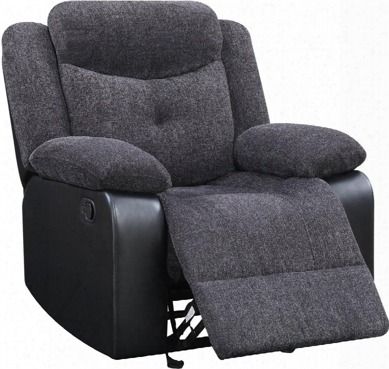 U1566-jasmine-mouse-gr 38" Glider Recliner With Plush Padded Arms And Tufted Detailing In Jasmine Mouse Fabric And Black