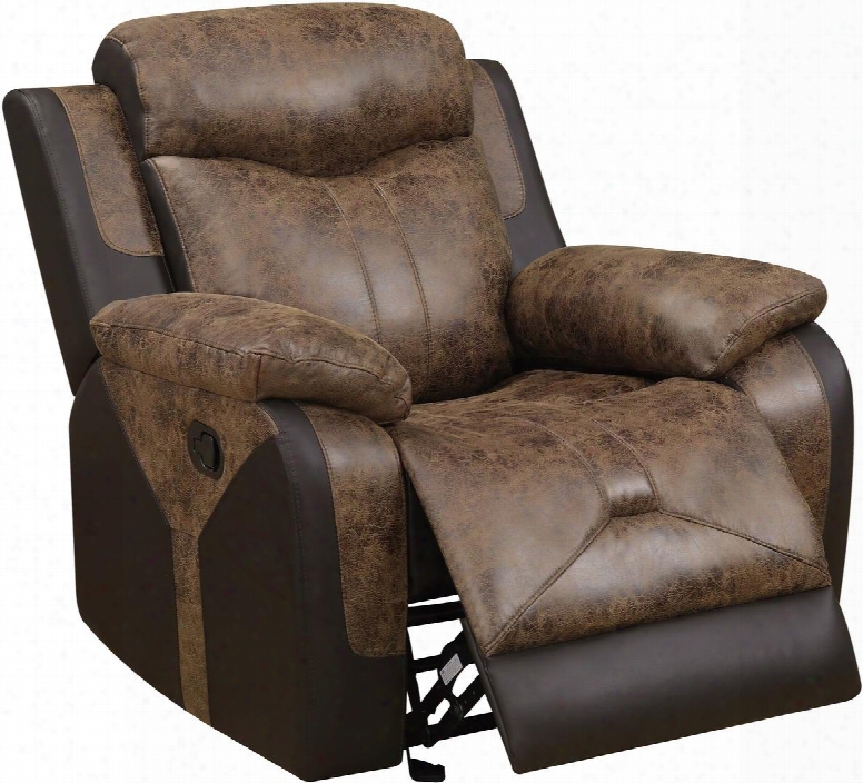 U2015-gr 40" Glider Recliner With Plush Padded Arms Stitched Detailing In Brown Ex1404 Fabric And Chocolate