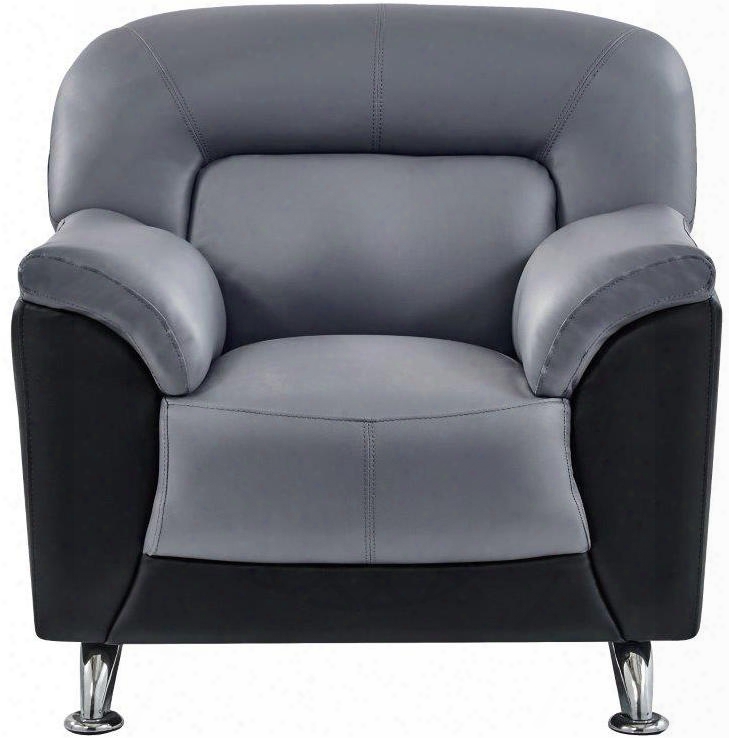 U9102dgrblchair 37" Chair With Plush Padded Arms Stainless Steel Legs And Stitched Detailing In Grey And Black