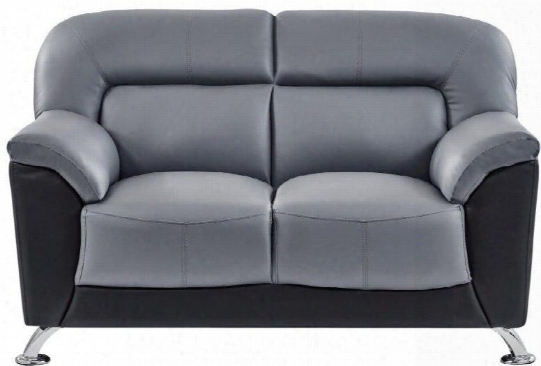 U9102dgrblloveseat 55" Loveseatw Ith Plush Padded Arms Stainless Steel Legs And Stitched Detailing In Grey And Black