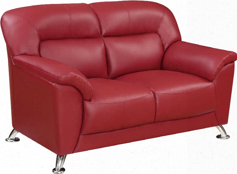 U9102redloveseat 55" Loveseat With Plush Padded Arms Stainless Steel Legs And Stitched Detailing In Blanche Red