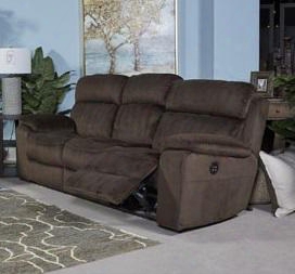 Uhland 6480315 88.6" Power Reclining Sofa With Adjustable Headrest Split Back Cushion Piped Stitching Pillow Top Arms And Fabric Upholstery In Chocolate