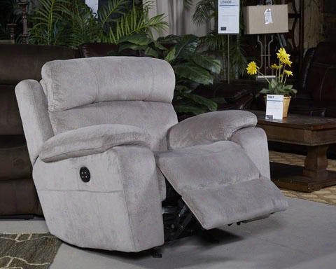 Uhland 6480413 43" Power Recliner With Adjustable Headrest Split Back Cushion Piped Stitching Pillow Top Arms And Fabric Upholstery In Granite