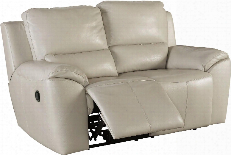 Valeton U7350086 70" Leather Match Reclining Loveseat With Plush Padded Arms Jumbo Stitching Details And Split Back Cushions In Cream