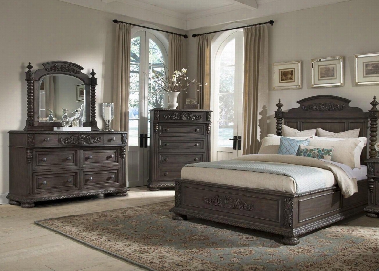 Versailles 980066dmc 4 Pc Bedroom Set With King Size Bed + Dresser + Mirror + Chest In Normandie