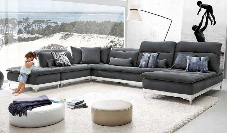 Vgfthorizon Lusso Horizon Sectional Sofa With Adjustable Headrests Pillows Included Stainless Syeel Legs Made In Italy Fabric And Leather Upholstery In