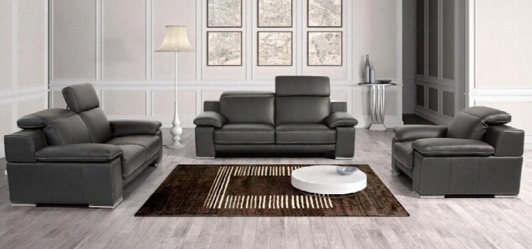 Vgntevergreenblk Estro Evergreen Sofa Set With Adjustable Headrests Contrast Stitching Stainless Steel Legs Nd Full Italian Leather In Panarea Black