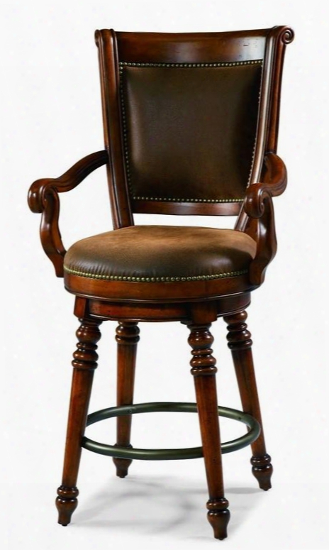 Waverly Place Series 366-75-560 51" Traditional-style Bar And Game Room Memory Swivel Bar Stool With Turned Legs Round Stretcher And Fabric Upholstery In