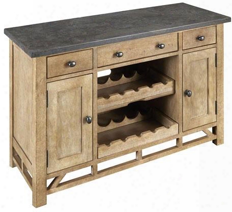 West Valley Wvarw9350 50" Server/tv Console With Bluestone Top Solid Poplar Base Adjustable Shelves And Wine Rack In Rustic Wheat