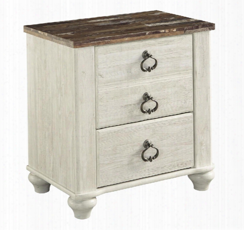 Willowton Collection B267-92 24" 2-drawer Nightstand With Side Roller Drawer Glides Ring Plul Hardware And Plank-style Top In Whitewashed Two-tone