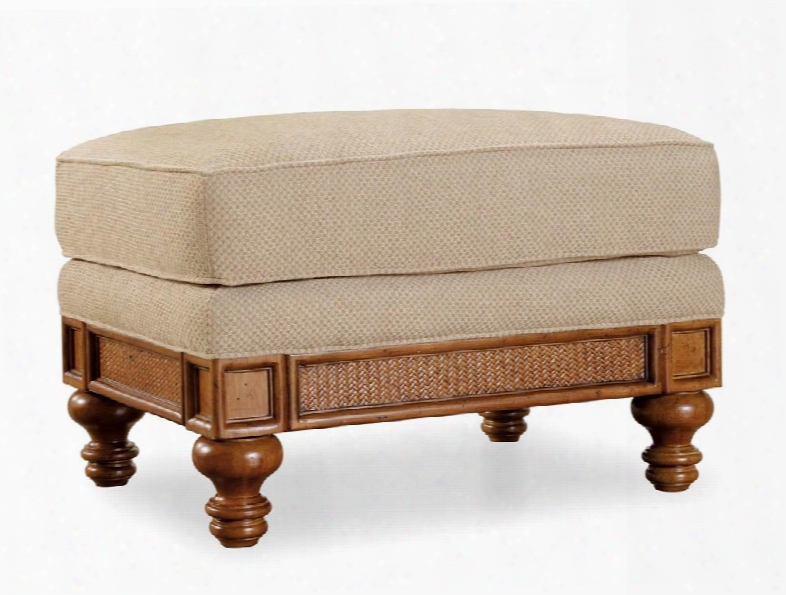 Windward Series 1125-52016 21" Casual-style Living Room Dart Honey Ottoman With Turned Legs Raffia Panels And Fabric Upholstery In Dart