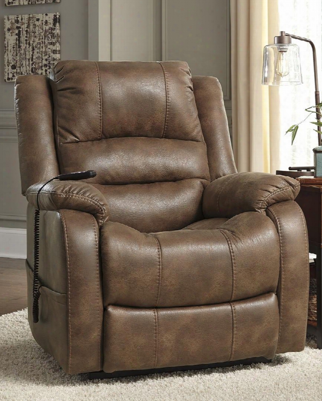 Yandel 1090012 40" Power Lift Recliner With Dual Motor Capability Split Back Cushion Jumbo Stitching Pillow Top Arms And Fabric Upholstery In Saddle