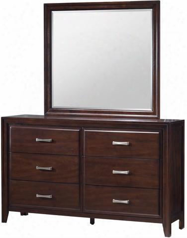 1006-10 Agathis 59" Six Drawer Dresser With Distressed Detailing Apron And Tapered Legs In