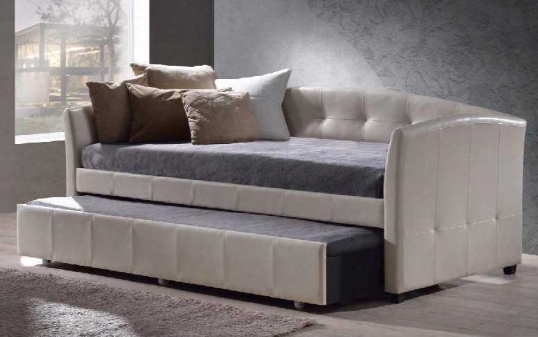 1061dbt Napoli Daybed With Trundle Included Casters Tapered Legs And Faux Leather Upholstery In Ivory