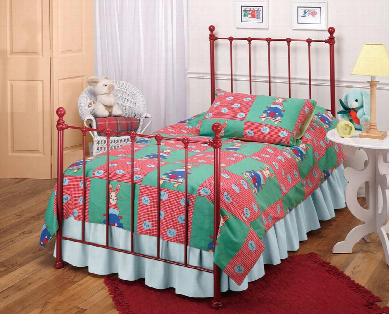 1087btwhtr Molly Twin Bed With Rails Metal Trundle And  Small Ball Finials In