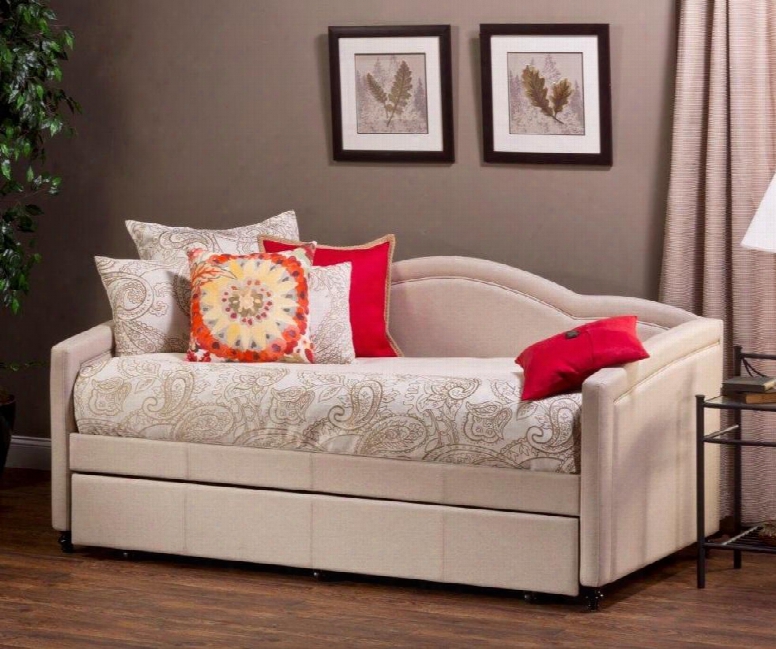 1119dbt Jasmine Twin Size Daybed With Trundle Included Turned Legs Pine Wood Construction And Linen Upholstery In Stone