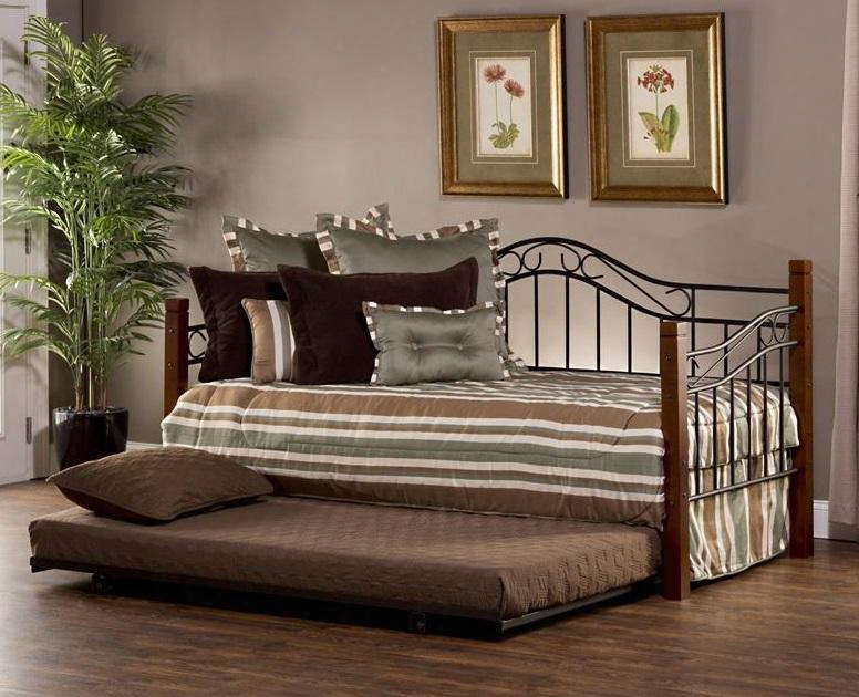 1159dblhtr Matson Twin Size Daybed With Suspension Deck Trundle Included Solid Wood Posts And Tubular Steel Construction In Cherry And Black