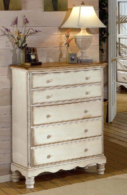 1172-785 Wilshire 42" Chest With 5 Drawers Tongue And Groove Drawer Bottoms And Solid Pine Wood Construction In Antique