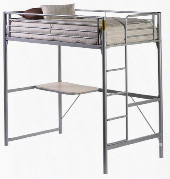 1178d Brayden Loft Study Center With Elevated Twin Size Bed Desk And Metal Construction I Silver