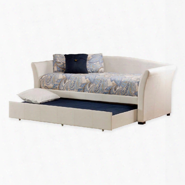 1212dbt Montgomery Twin Size Daybed With Roll Out Trundle Pine And Rattan Construction And Faux Leather Upholstery In White