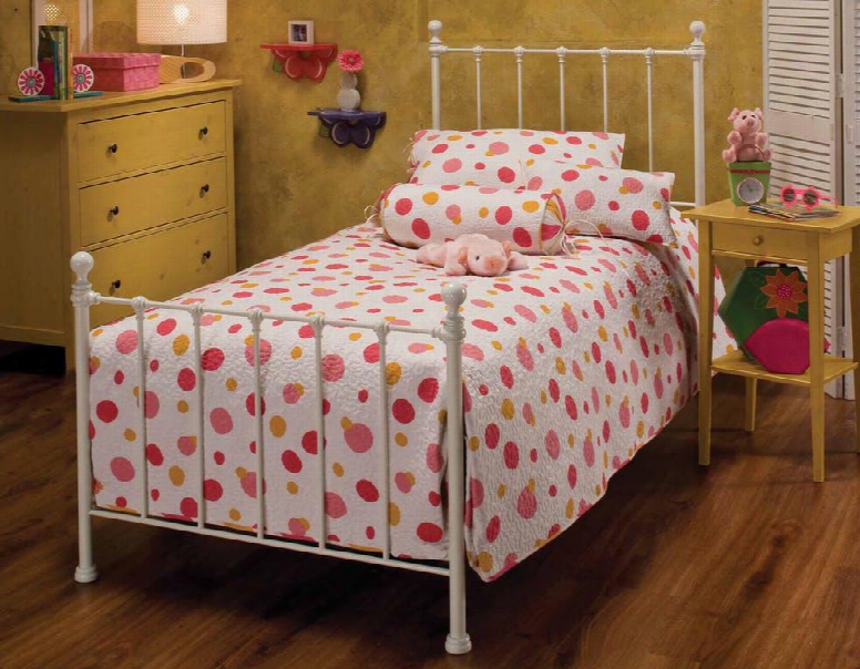 1222btwhtr Molly Twin Bed With Rails Trundle Metal And Small Ball Finials In