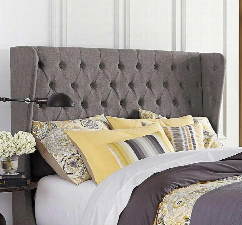 1260hkr Crescent King Size Button Tufted Headboard With Rails Included Wingback Design And Fabric Upholstery In Dark Grey